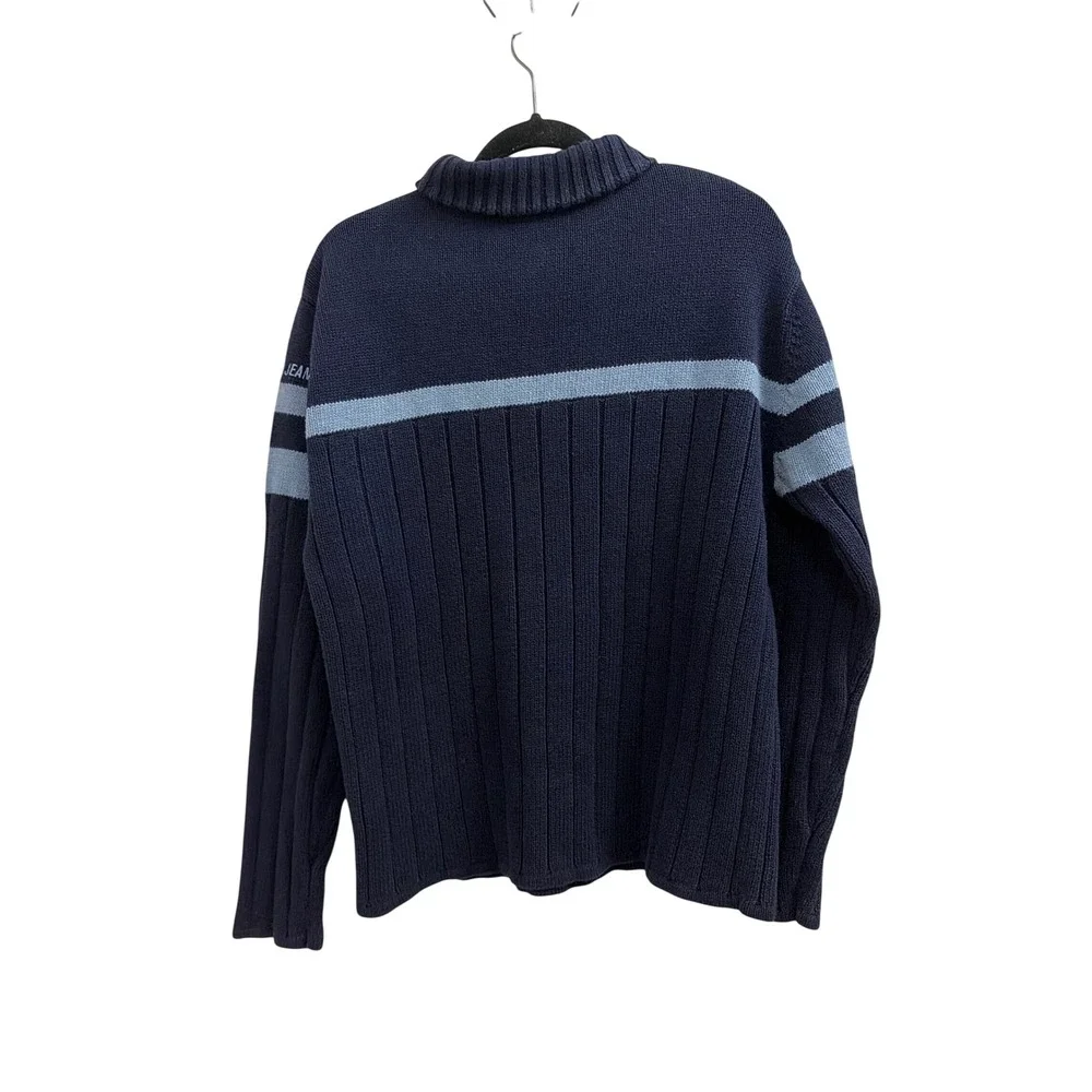 Sweater Mock Neck Gorpcore Nautica Mens Large Navy Blue Striped Ribbed‎ Knit